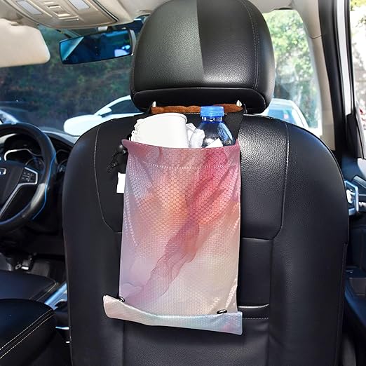 ALAZA Hanging Car Trash Bags Garbage Bag Trash Can for Back Seat Small Marble Pink Watercolor Washable Storage Bag Retractable 2 Pack