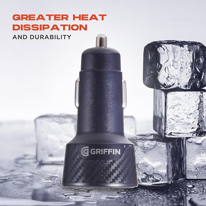Griffin Dual Port Car Charger 60W, USB-C Car Adapter with 2 x 30W USB-C PD, Compact Multi-Port with Indicator Light