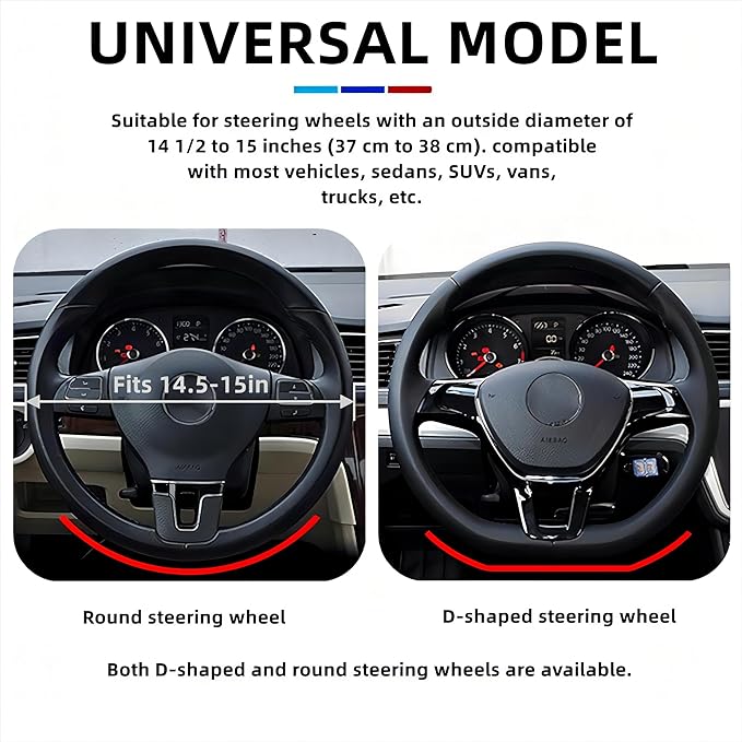 Car Steering Wheel Cover, 15 inch Microfiber Leather Carbon Fiber Soft Anti-Slip Breathable, Universal Size Elastic Car Accessory for Most Cars (Beige)