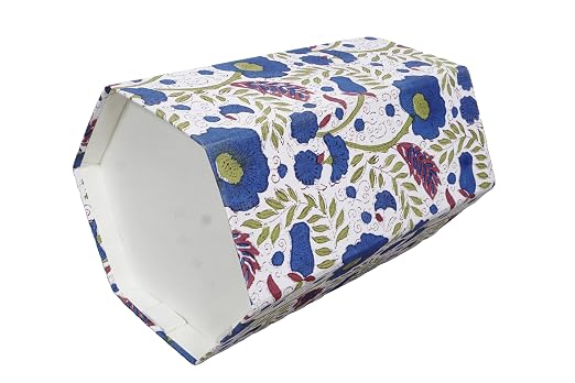 Generic 3.3 Gallon Cotton Hand Block Printed Paper Waste Basket |Small Decorative Trash Can for Housewarming Gifts in Living Room, Bedroom, Bathroom | Eco-Friendly, Plastic-Free (1, WHITE BLUE GREEN)