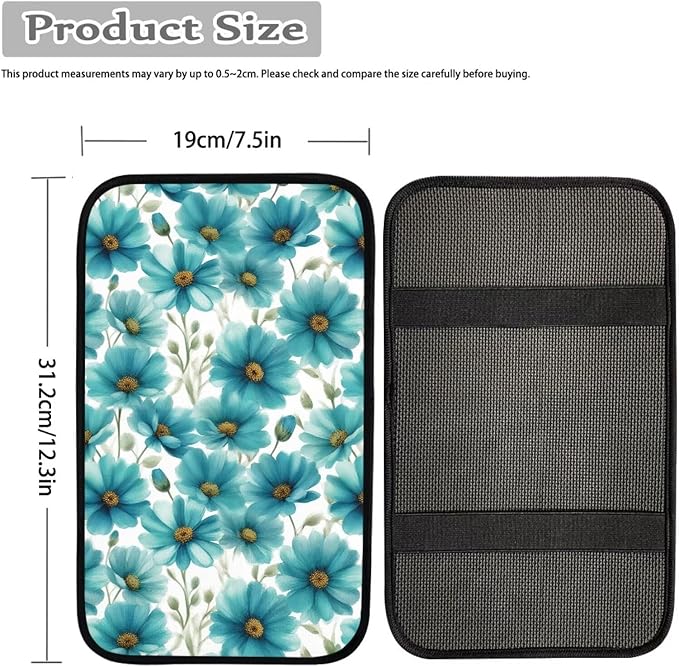 Gray Floral Car Center Console Armrest Pad for Cars Flower Printed Cars Accessories Dust-Proof Armrest Seat Storage Box Mat for Car Interior Decor, Easy to Install, Grey