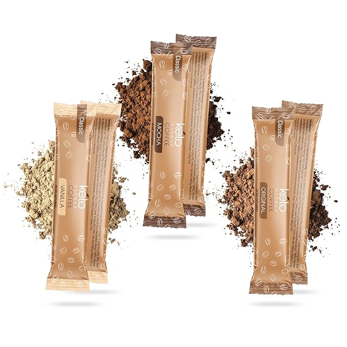 Keto Vitals Instant Keto Coffee Powder with MCT Oil & Vitamins - Low-Calories, Low-Carb, No Artificial Sweeteners – Energy & Metabolism Support – 30 Single-Serve Sticks (Original, Vanilla & Mocha)