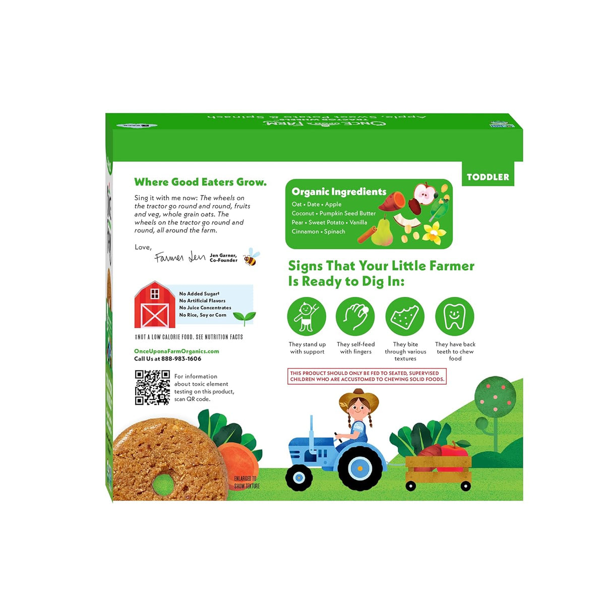 Once Upon a Farm Organic Tractor Wheels Toddler Bar, Apple, Sweet Potato & Spinach