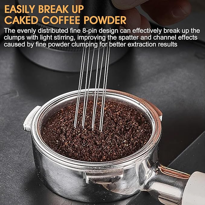 WDT Tool Espresso Distributor with Magnetic Stand, Upgraded 8 Needles 0.4mm Espresso Stirrer, Professional Espresso Distribution Tool for Espresso Machine Accessories, Black