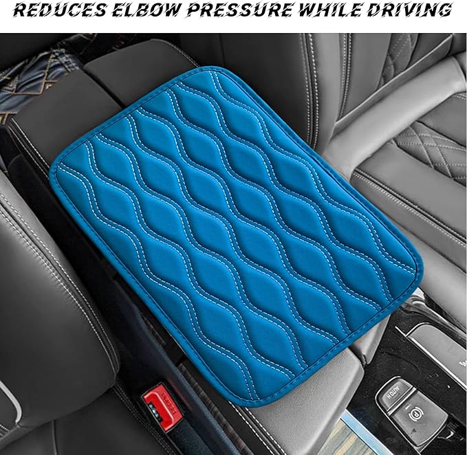 Car Center Console Pad, Waterproof PU Leather Auto Armrest Box Cover, Comfortable Vehicle Arm Rest Protector Cushion Pad for Car SUV, Universal Car Accessories (Blue)