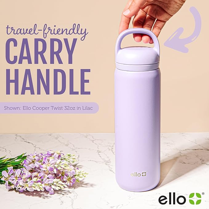 Ello Cooper Twist 22oz Stainless Steel Water Bottle with Chug Lid | Leak Proof Double Walled and Vacuum Insulated | Fits Car Cupholder | Built in Carry Loop | Dishwasher Safe | Yucca