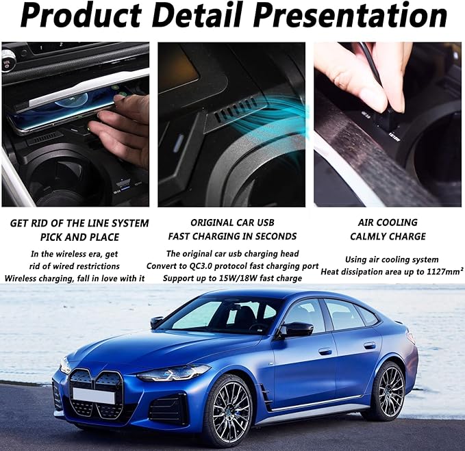 Wireless Car Charger for BMW 2 Series/3 Series/4 Series/i3/i4, 15W Fast Wireless Phone Charging Pad Support Original Car with NFC Center Console Wireless Charger