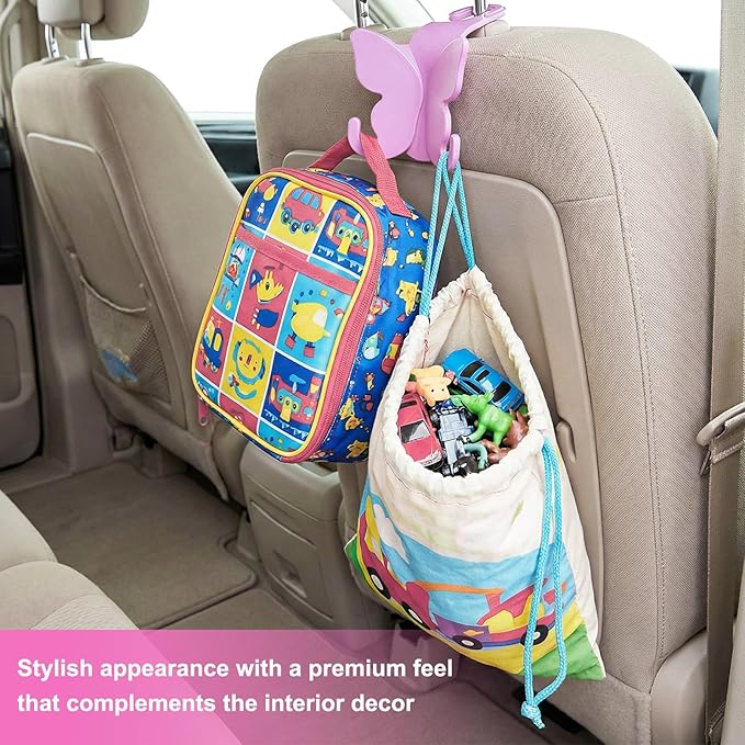 2 PCS Car Seat Headrest Hook, Butterfly Multipurpose Storage Hook Seat Back Purse Holder, Cute Butterfly Headrest Purse Hanger Interior Accessories for Car Truck SUV (Purple)
