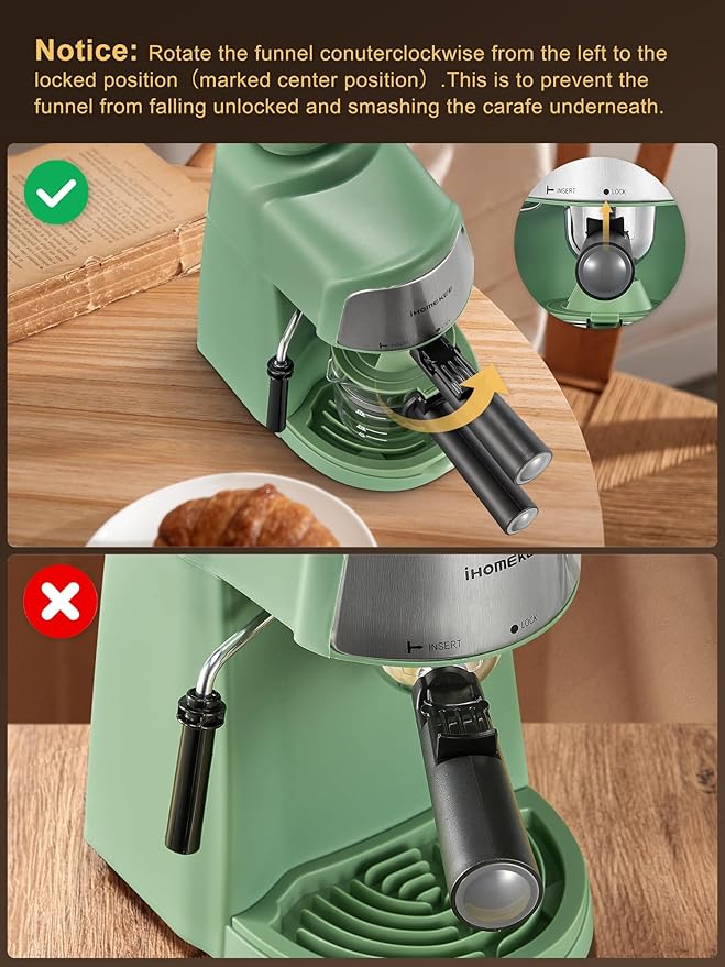 Espresso Machine, 3.5Bar Espresso and Cappuccino Machine with Preheating Function, 4 Cup Coffee Maker with Milk Frothing Function and Steam Wand (Green), CM6810
