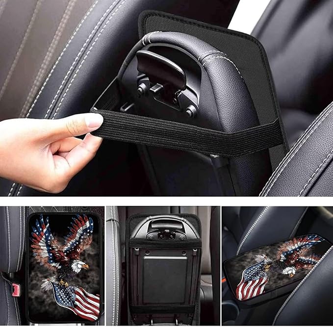 American Flag Center Console Cover American Eagle Armrest Cover Cushion Soft Waterproof Armrest Seat Box Cover Protector for Most Vehicle SUV Truck Car