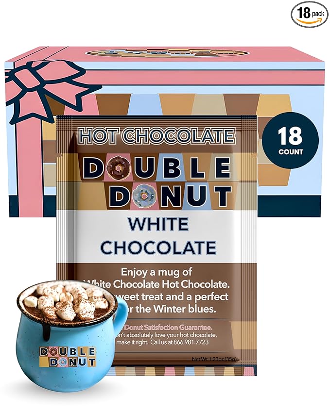 Double Donut White Hot Chocolate Mix Packets, Flavored White Hot Cocoa Mix Packets, 18 Count