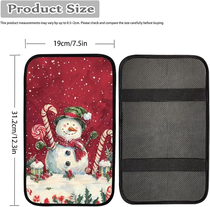 Christmas Snowman Car Console Covers Armrest Console Cover Soft Car Center Console Cover Accessories Protect from Pet Claws Universal Cars Interior Accessories Decoration