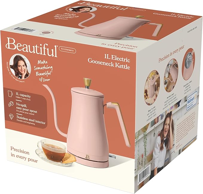 1-Liter Electric Gooseneck Kettle, 1200W Fast Heating Pour Over Coffee and Tea Kettle with Precise Spout (Rose)
