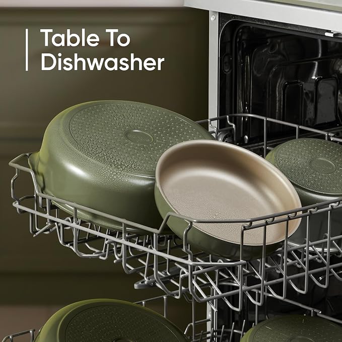 CAROTE 19 Pcs Pots and Pans Set, Nonstick Cookware Sets with Detachable Handle, Oven Safe, Cookware Non Stick Cooking Set w/Frying Pans & Saucepans Green(PFOS, PFOA Free)
