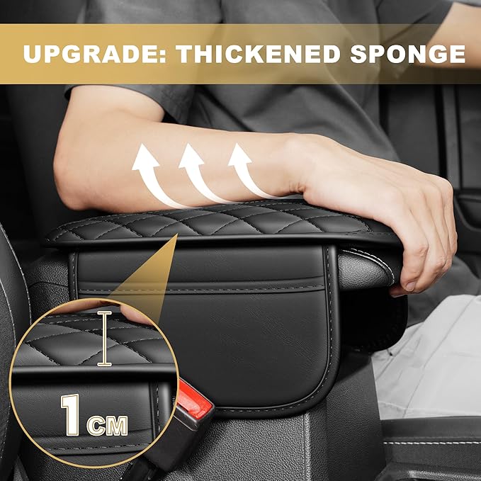 Center Console Cover for MDX: Armrest Cover for Car with 2 Storage Bags - Scratch & Wear Resistant & Waterproof Leather Console Cover,Anti-Scratch Auto Armrest Pad Accessory （Black