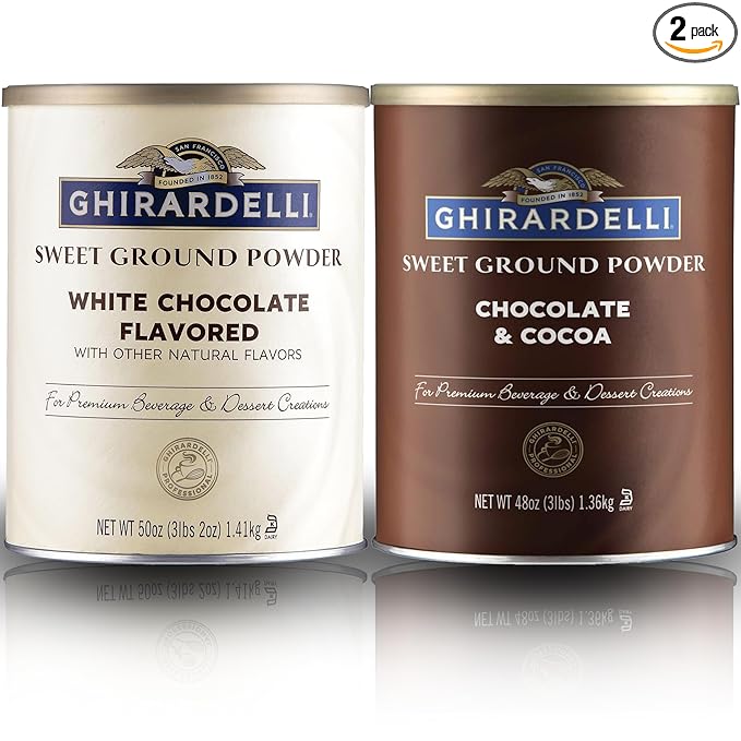 Ghirardelli Sweet Ground Cocoa Powder Variety Pack | 49 oz (Pack of 2) | Chocolate and White Chocolate Powder for Coffee Drinks, Hot Cocoa, and Baking Recipes
