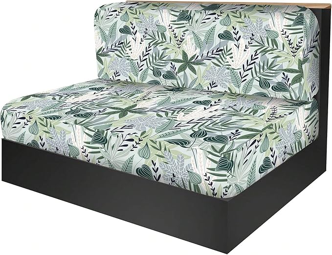 RV Dinette Cushion Covers, Stretch Table Seat Slipcovers, Replacement Washable Camper Couch Cushion Slipcovers for Bench Seats, RV Camper Car 1 Backrest Cover & 1 Bench Cover,Plant 2