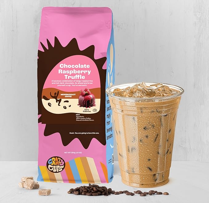 Crazy Cups Chocolate Lovers Ground Coffee Variety Pack, 3 Flavors: Death By Chocolate, Peppermint Mocha, Raspberry - 10 oz Bags, Pack of 3