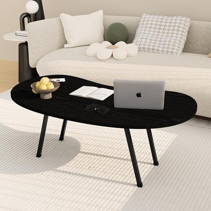 Foldable Coffee Table,Mid Century Modern Coffee Table Living Room Tables,Oval Center Table,Small Folding Coffee Tables Portable Table for Small Spaces,Living Room,Bedroom,Home,Easy Assembly,Black