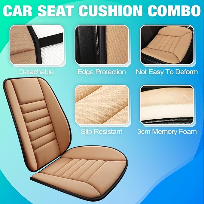 MYFAMIREA Car Seat Cushion and Back Support Pillow 1.2'' Thick Memory Foam Desk Chair Cushion Back Support for Automotive Seat Driver, Travel, Leg and Back Pain Relief, Washable, Adjustable, Orange