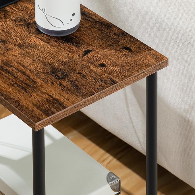 HOOBRO Side Table with Charging Station, Small End Table with USB Port and Outlet, Nightstand with 2-Layer Storage Shelves for Small Spaces, Living Room, Bedroom, Stable Frame, Rustic Brown BF09UBZ01