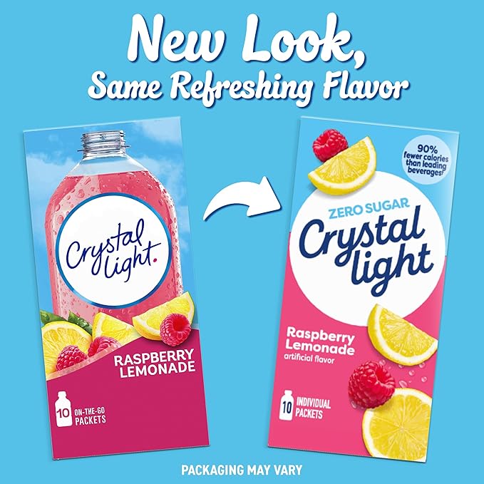 Crystal Light Drink Mix – Raspberry Lemonade On-The-Go (10 CT) & Sugar-Free Pink Lemonade Multi-Serve Powdered Drink Mix (2.9 oz) (1 Ea.) (Variety Pack)