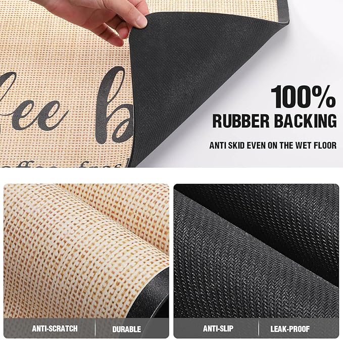 DK177 Coffee Mat - Dish Drying Mat for Kitchen Counter, Hide Stain, Absorbent with Waterproof Rubber Backing, Fit Kitchen Dish Rack Bar Accessories (Christmas Red, 19" x 12")