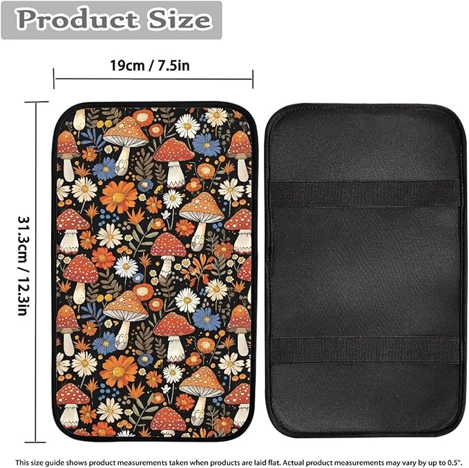 Cute Mushroom Auto Armrest Console Cover Arm Rest Cover Car Soft Car Console Covers Protect from Pet Claws for Most Vehicle, SUV, Truck, Cars