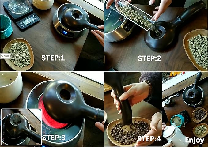 Ceramic Coffee Roaster Machine for Home Use, Handy Stovetop Coffee Bean Roaster with Extended Handle, Manual Coffee Baking Tool