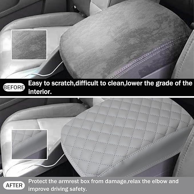 SENSHINE Armrest Cover for Honda Pilot Accessories 2009 2010 2011 2012 2013 2014 2015 Center Console Cover Anti-Scratch Leather Armrest Decoration for Honda Pilot Interior Accessories (Gray Trim)