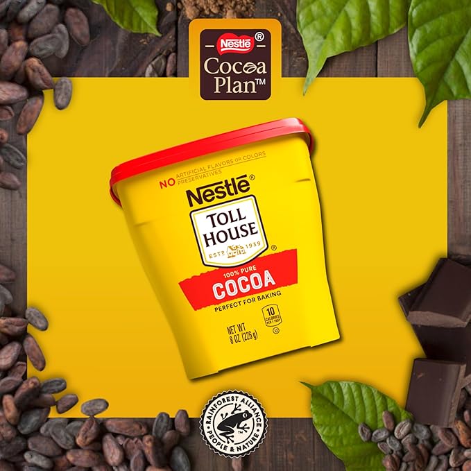 Nestle Toll House 100% Pure Cocoa Perfect for Baking, No Preservatives, Artificial Flavors or Colors, Baking Cocoa (8oz)