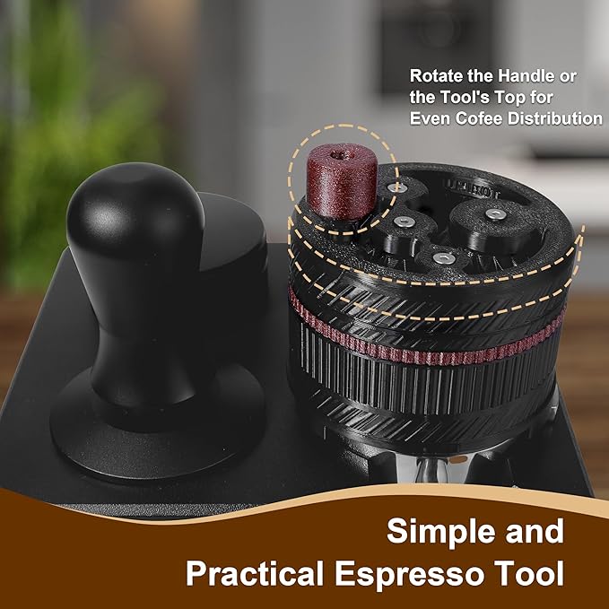 ShanSon WDT Espresso Tool with Brush Base Coffee Powder Distributor Needle WDT Tool for Barista Coffee Bar Espresso Distribution Tool,51mm,Black&Wine Red