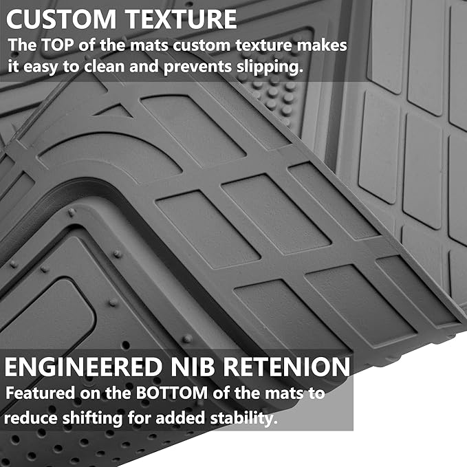CAR PASS Heavy Duty Rubber Floor Mats Gray Car Mats Full Set with Trunk Cargo Liner - Universal Waterproof Floor Mats for Car SUV Truck, Durable All Weather Automotive Liner Mats (All Gray)