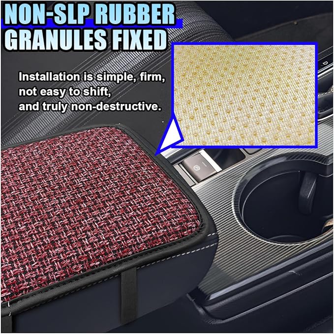 Car Center Console Armrest Pad, Linen Fabric Auto Armrest Box Protector Cover, 11.6 × 7.7 Inch Vehicle Middle Console Mat, Universal Interior Decoration Accessory for Car, SUV, Truck (Red)