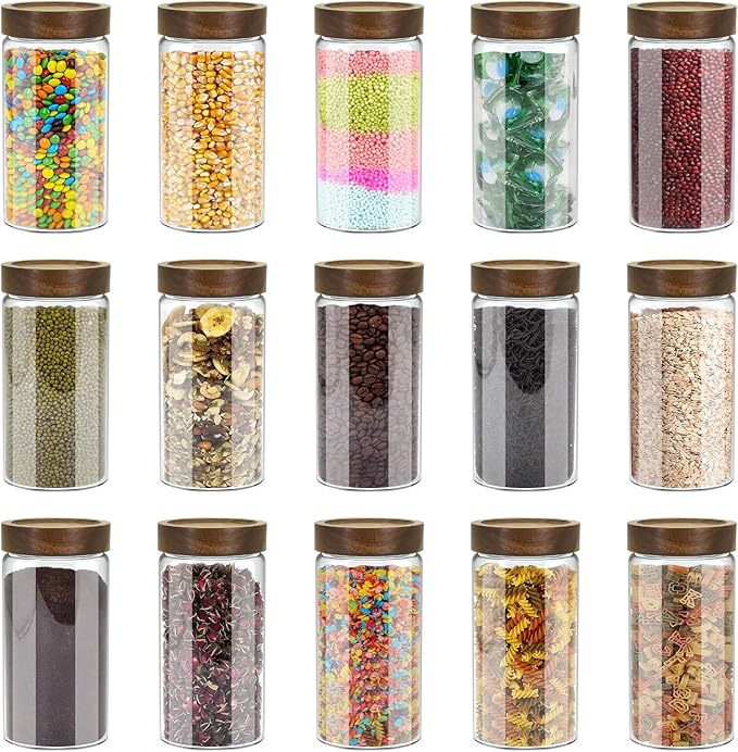 Glass Coffee Grounds Container with Shelf, 2 × 45 oz Glass Coffee Canisters with Airtight Thread Lid, Storage Jars with Stainless Steel Spoon for Coffee Bean, Sugar,Nut