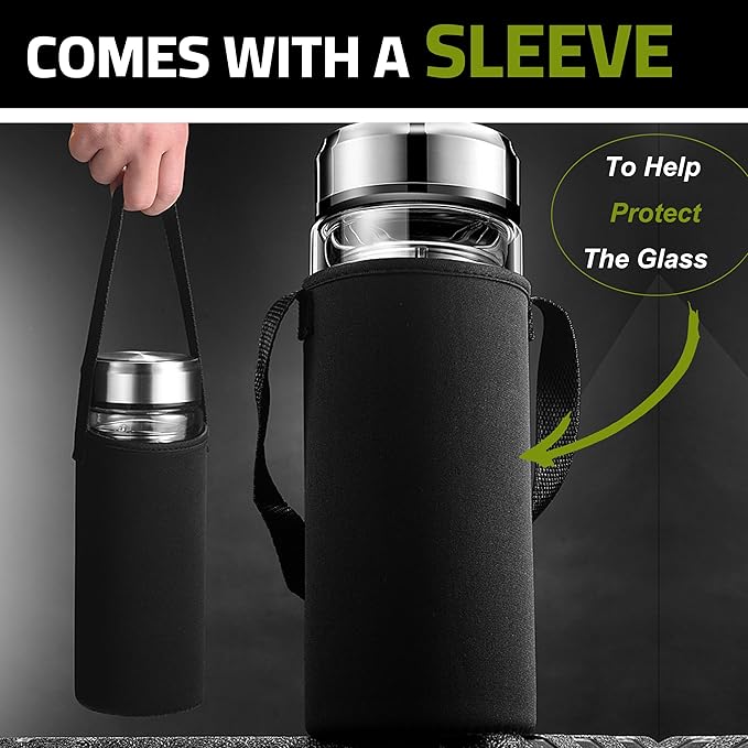 17oz Tea Tumbler with Infuser, 500ml Double Wall Borosilicate Glass Tea Bottle 100% Leak-Proof with 2 in 1 Stainless Steel Filter