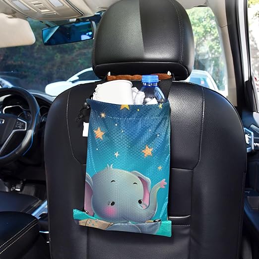 ALAZA Hanging Car Trash Bags Garbage Bag Trash Can for Back Seat Small Elephant Reading Washable Storage Bag Retractable 2 Pack