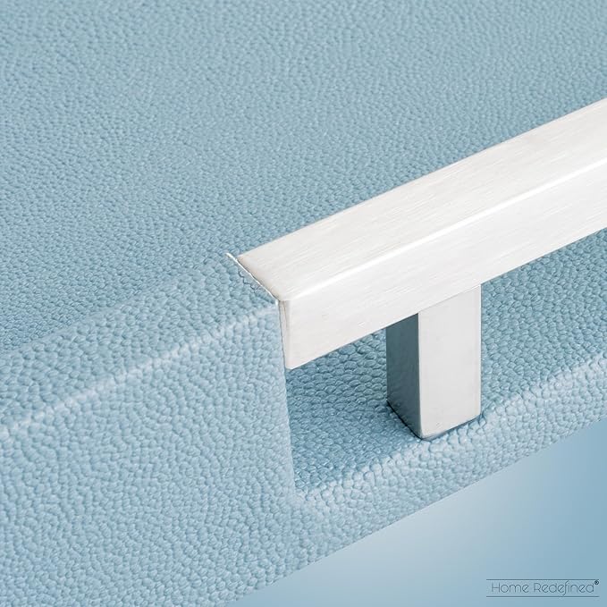 Modern 17.5"x12" Rectangle Baby Light Blue Glossy Shagreen Faux Leather Decorative Tray Ottoman Coffee Table Perfume Living Room Kitchen Serving Tray with Silver Metal Handles by Home Redefined