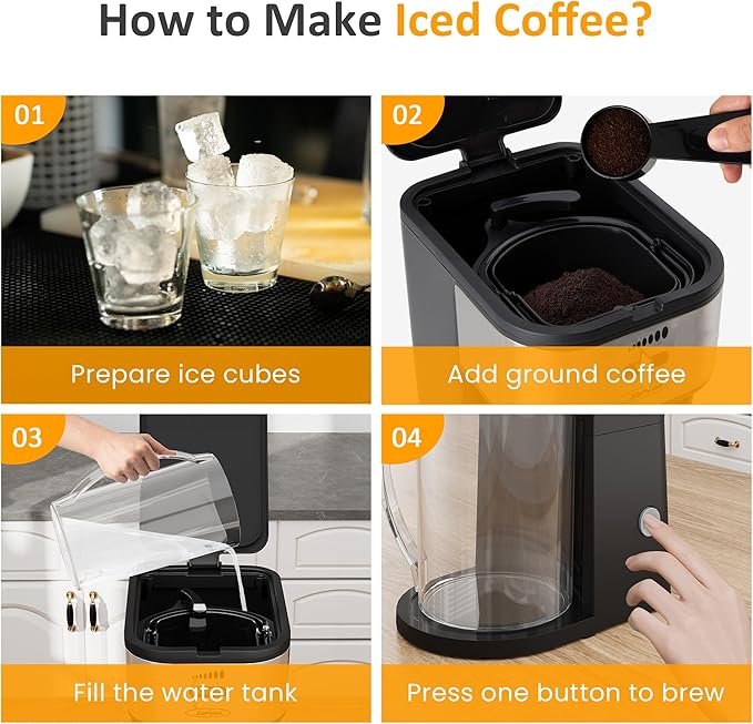 SUNVIVI Iced Tea Maker with 2.5-Quart Pitcher, Iced Coffee Brewing Maker for Ground Coffee, Tea Bags, Loose Leaf Tea, 7 Cups Coffee Machine for Home, Strength Control for Flavor, Black