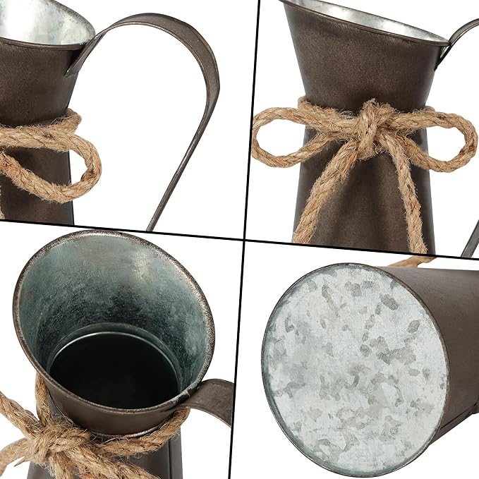 2 Pack Vintage Metal Milk Jug Vase Decor, Shabby Chic Decor Rustic Metal Pitcher, 7.87 Inch Pitcher Vintage Flower Vases for Home/Wedding Decorations