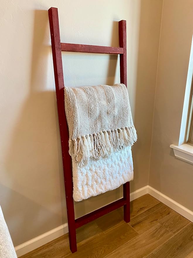 BARNWOODUSA Rustic Farmhouse Decorative Ladder - Our 5 ft Ladder can be Mounted Horizontally or Vertically and is Crafted from Upcycled Wood No Assembly Required Rustic Red