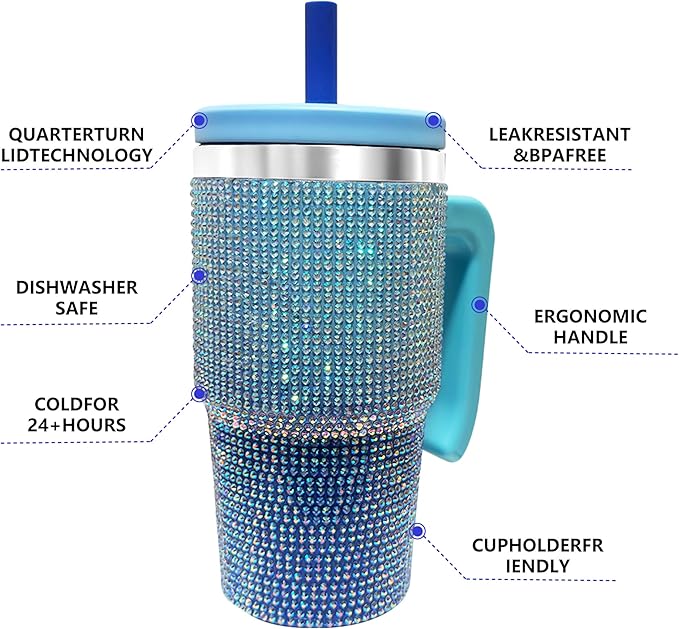20-OZ Insulated Water Bottle,Insulated Stainless Steel Tumbler,Reusable Cold Drink Thermos,BPA-Free, Double-Wall Stainless Steel Water Bottle (Royal Blue - Diamond, 20, Fluid Ounces)