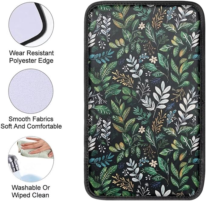 Green Plant Print Armrest Cover for Car Center Console Cover Soft Arm Rest Cover for Most Car,SUV,Universal Fit Car Accessories