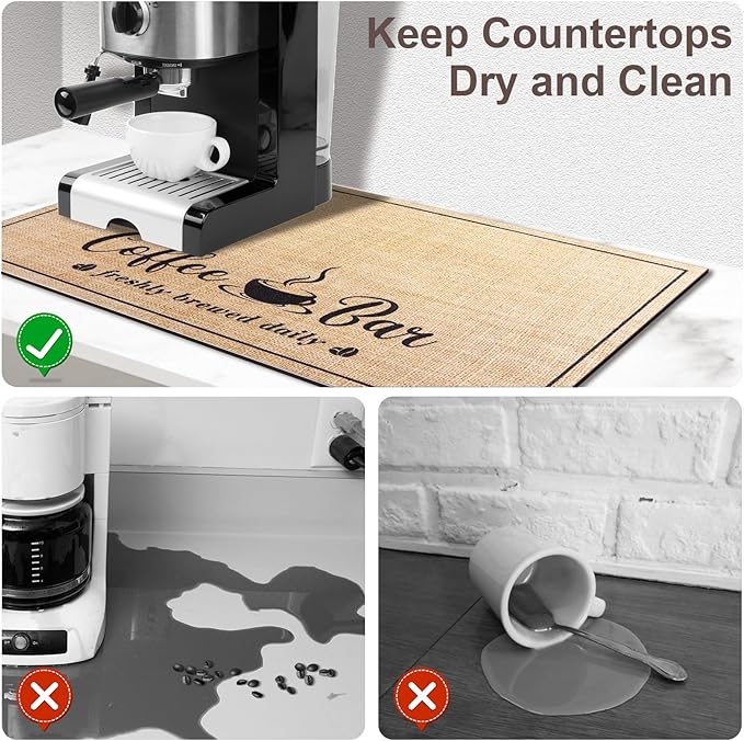 Absorbent Coffee Mat, Fashion Dish Drying Mat for Kitchen Counter Coffee Bar Accessories Espresso Machine Dish Rack 17" x 32" Beige