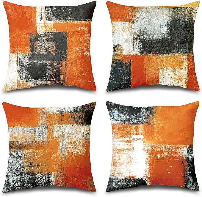 Decorative Throw Pillow Covers Burnt Orange Cushion Cover Taupe Abstract Art Painting 4 Pcs Pillowcase 18x18 Inch for Sofa Couch Bedroom Living Room Outdoor Home Décor
