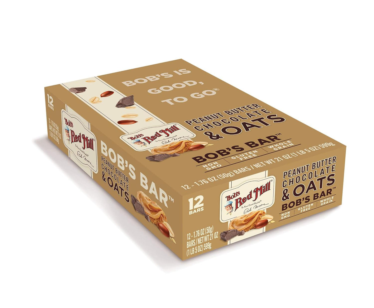 Bob's Red Mill 12pk Peanut Butter Chocolate & Oats Bar, 12 bars (Pack of 1) - Non GMO, Gluten Free, Kosher