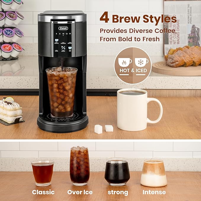 Gevi Single Serve Coffee Maker for K Cup and Ground Coffee, Pod Coffee Maker with 40oz Water Reservoir, 6 to 14 oz. Brew Sizes, Black