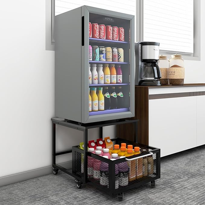 PUNCIA 19.7x19.7in Fridge Stand with Storage Mobile Beverage Refrigerator Stand for Coffee Bar Dorm Fridge Cart for Compact Refrigerator Mini Fridge Organizer with Drawer Basket for Home Office