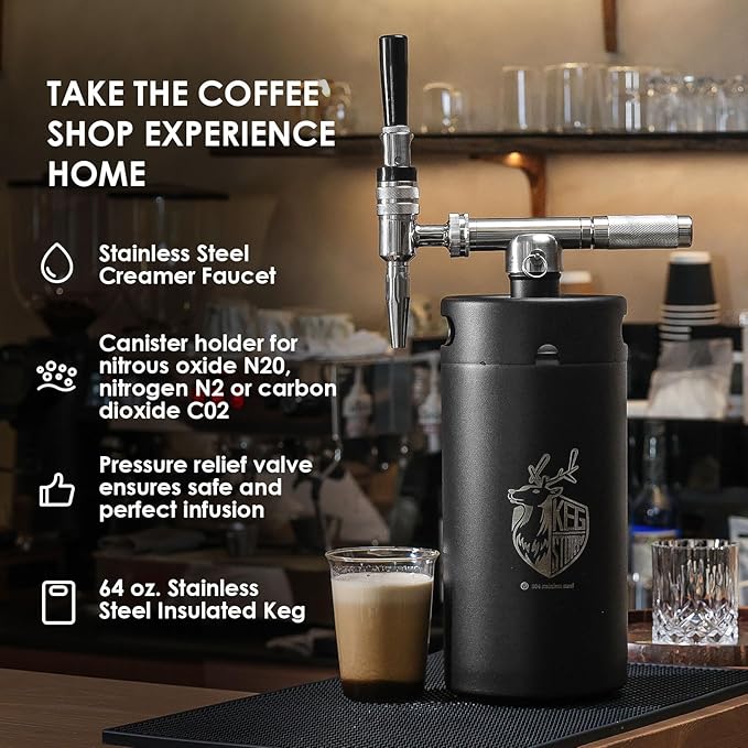 Stainless Steel 128 oz （3.8L）Nitro Cold Brew Coffee Maker - Portable Mini Keg System - with Stout Creamer Faucet Large Home Keg - Collapsible Funnel & Drip Mat