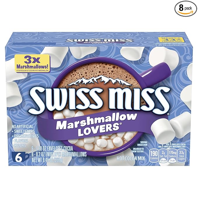 Swiss Miss Marshmallow Lovers Hot Cocoa Mix, Hot Cocoa Bar Supplies, 1.38 oz., 6-Count Envelopes (8 Boxes)